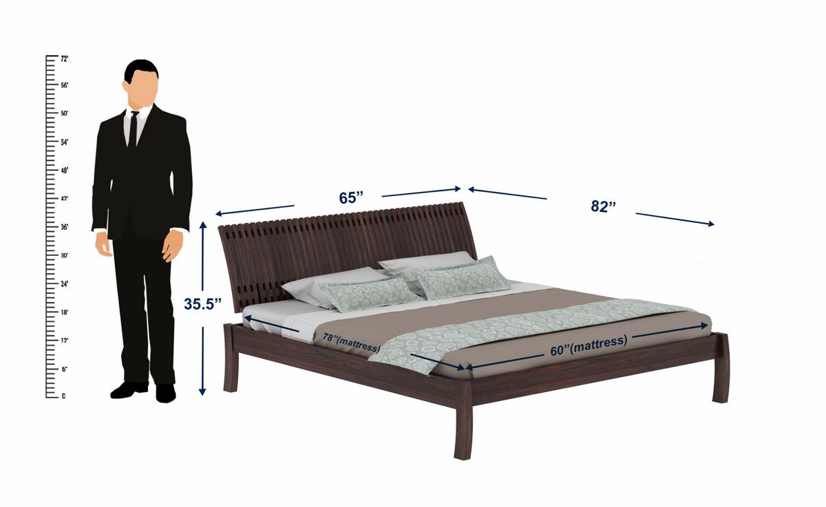 Dumdum Solid Sheesham Wood Bed Without Storage (Queen Size, Walnut Finish)