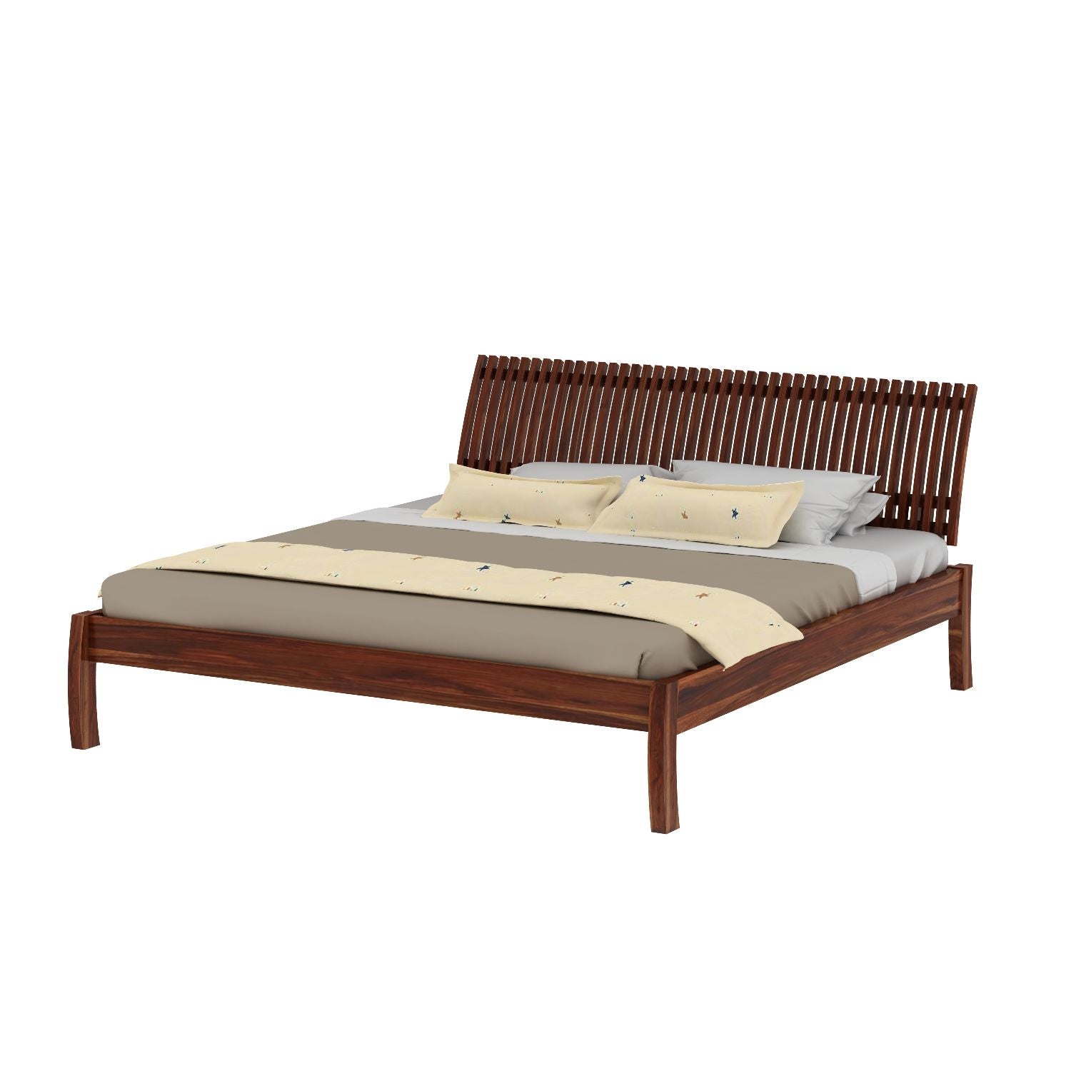 Dumdum Solid Sheesham Wood Bed Without Storage (King Size, Natural Finish)
