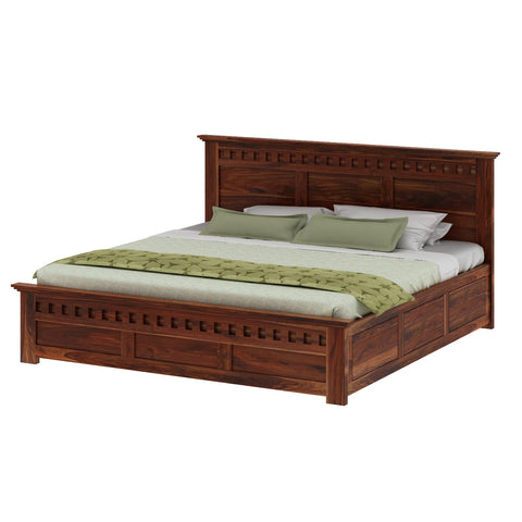 Amer Solid Sheesham Wood Bed With Box Storage (King Size, Natural Finish)