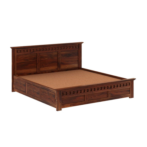 Amer Solid Sheesham Wood Hydraulic Bed With Box Storage (Queen Size, Natural Finish)