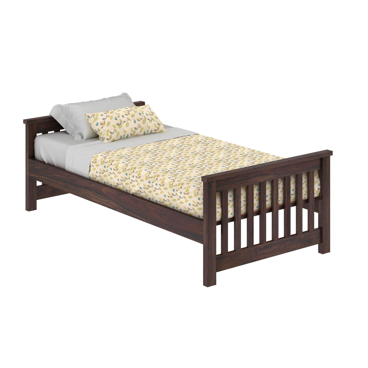 Feelinn Solid Sheesham Wood Single Bed Without Storage (Walnut Finish)