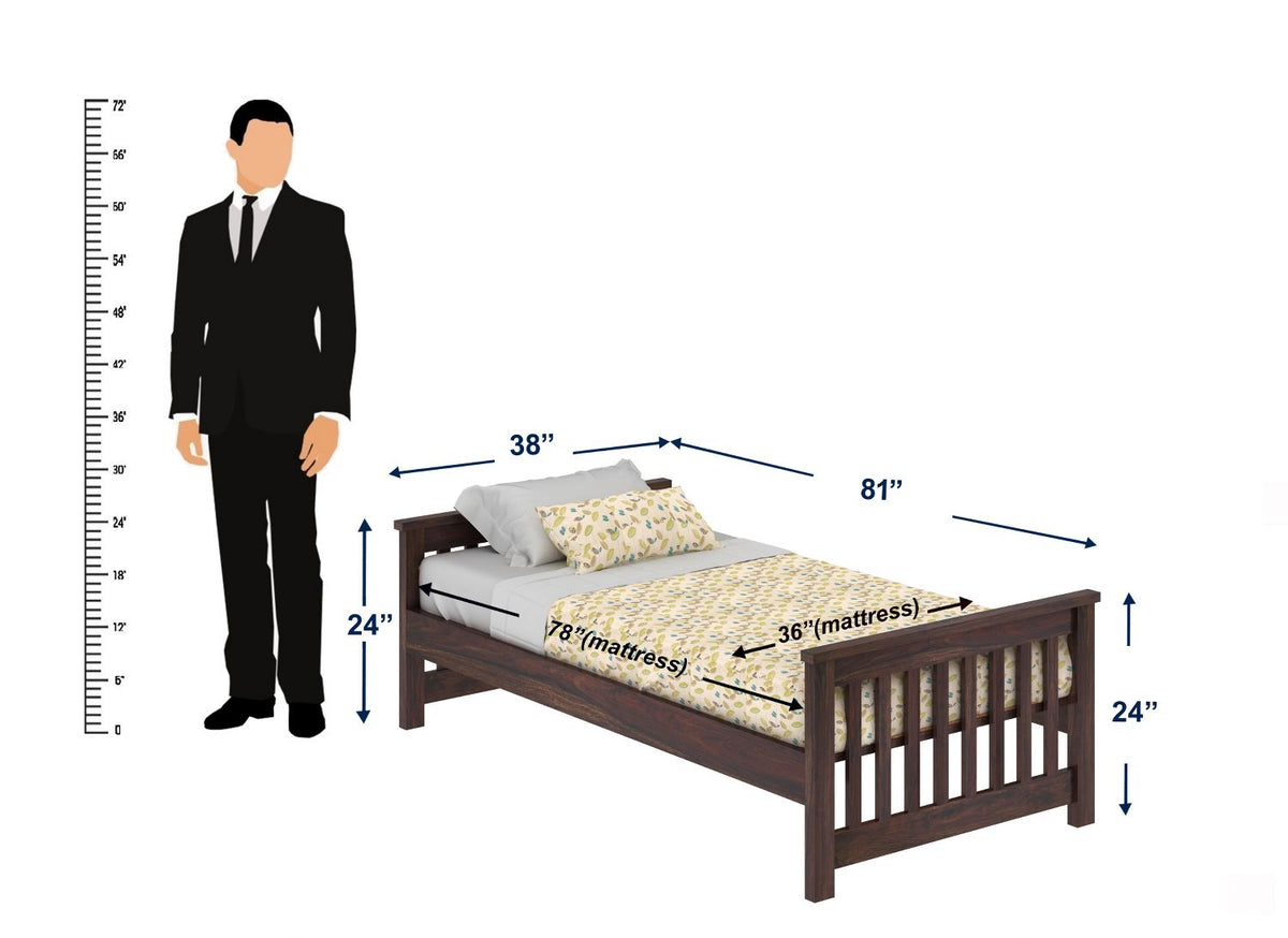 Feelinn Solid Sheesham Wood Single Bed Without Storage (Walnut Finish)