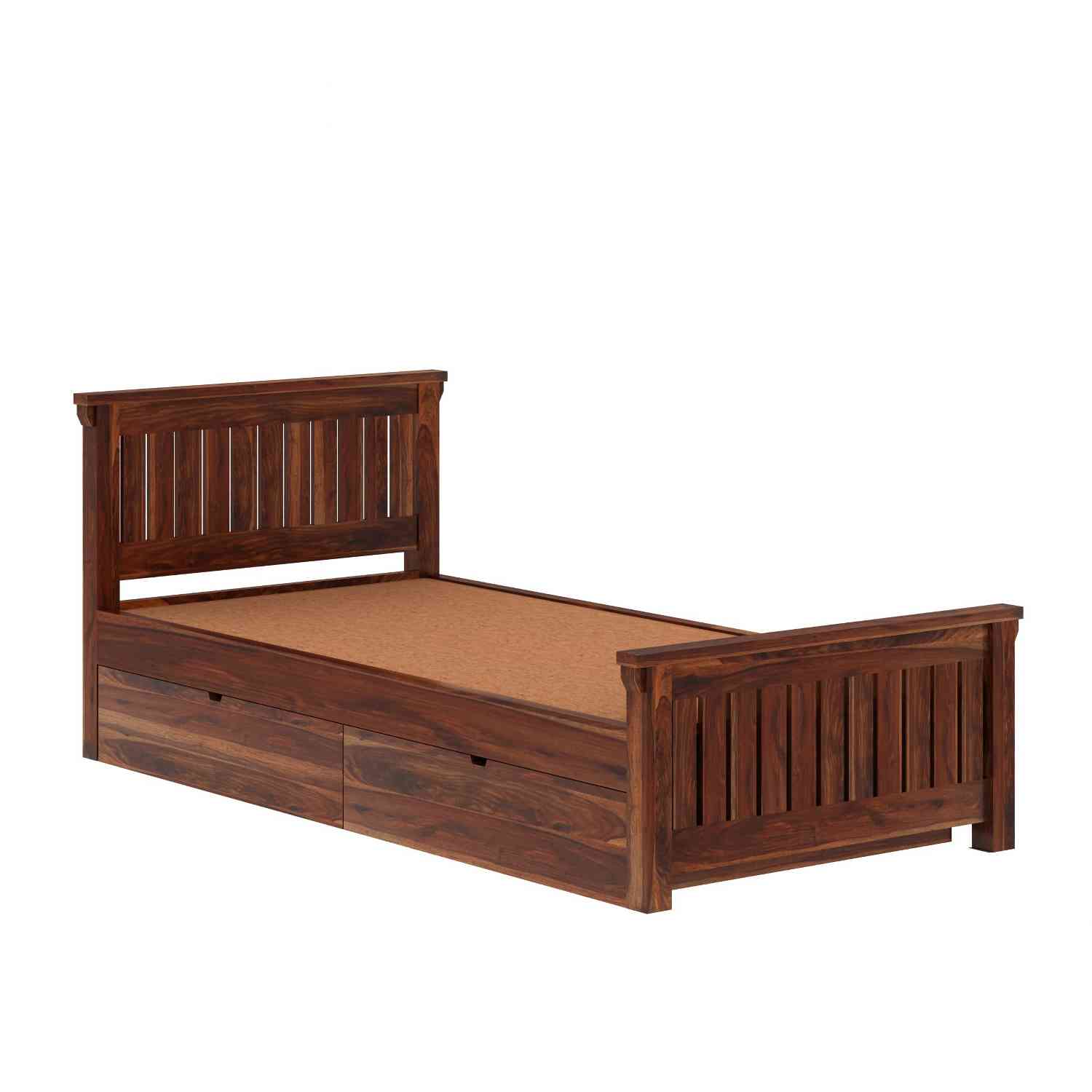Trinity Solid Sheesham Wood Single Bed With Two Drawers (Natural Finish)