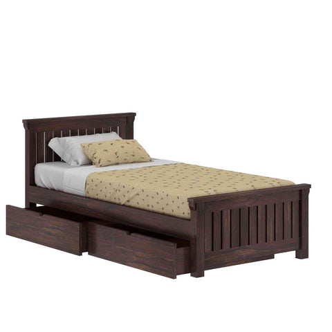 Trinity Solid Sheesham Wood Single Bed With Two Drawers (Walnut Finish)