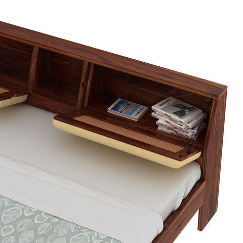 Rubikk Solid Sheesham Wood Bed With Two Drawers (Queen Size, Natural Finish)