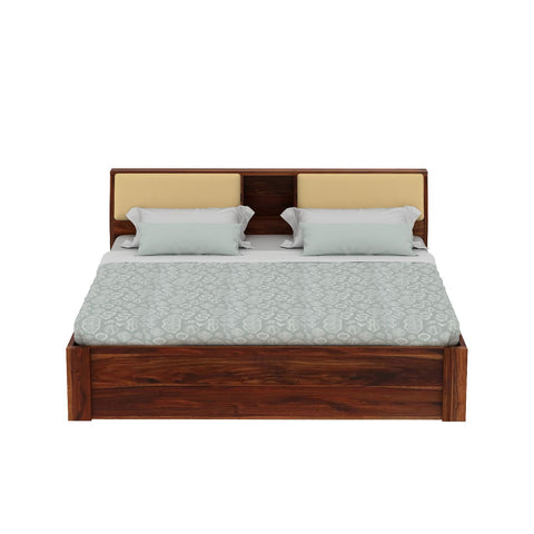 Rubikk Solid Sheesham Wood Bed With Two Drawers (Queen Size, Natural Finish)