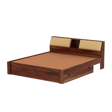 Rubikk Solid Sheesham Wood Bed With Two Drawers (Queen Size, Natural Finish)