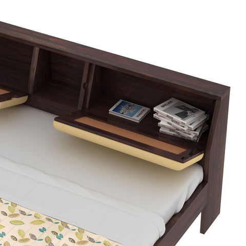 Rubikk Solid Sheesham Wood Bed With Two Drawers (King Size, Walnut Finish)