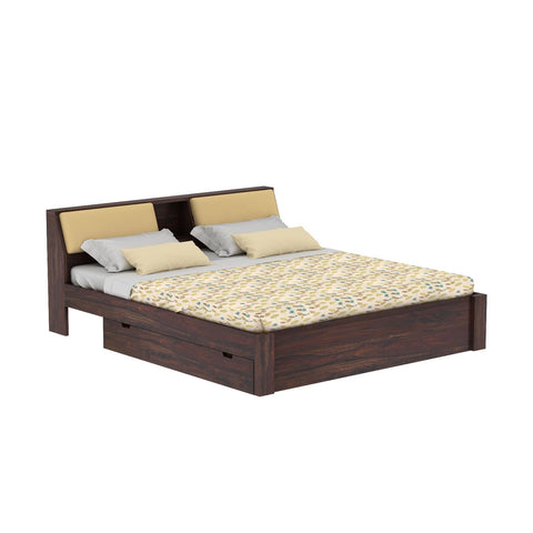 Rubikk Solid Sheesham Wood Bed With Two Drawers (Queen Size, Walnut Finish)