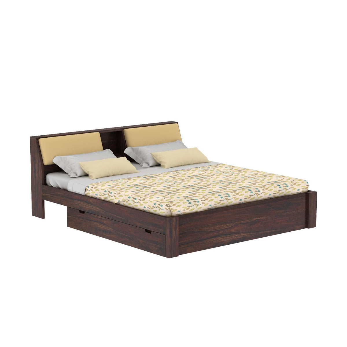 Rubikk Solid Sheesham Wood Bed With Two Drawers (King Size, Walnut Finish)