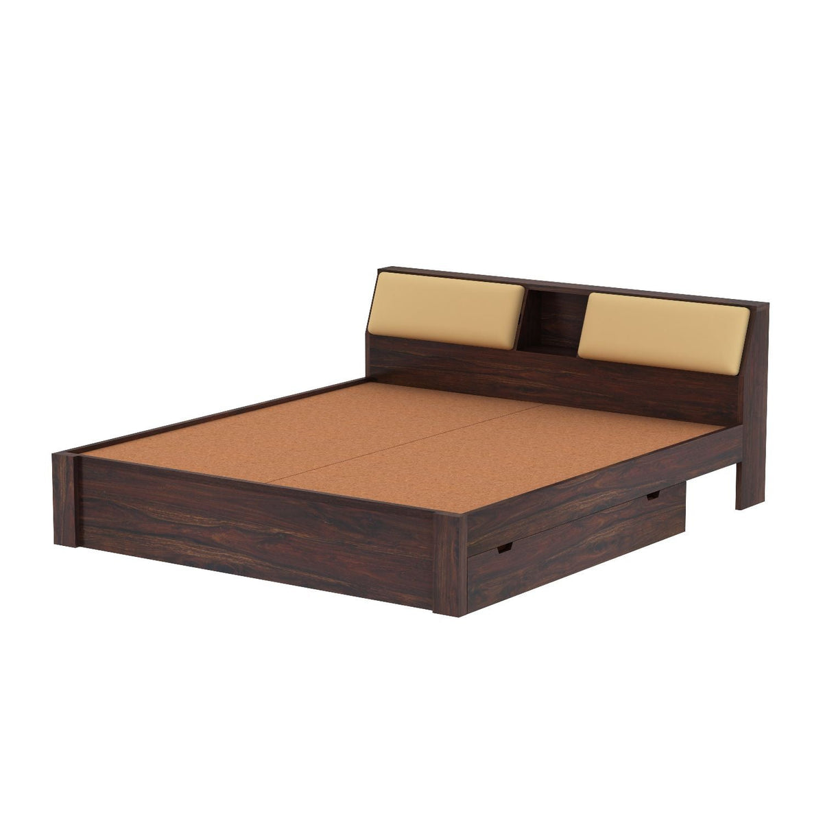 Rubikk Solid Sheesham Wood Bed With Two Drawers (Queen Size, Walnut Finish)