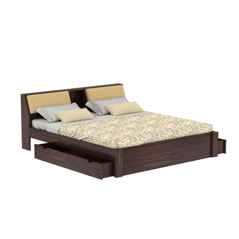 Rubikk Solid Sheesham Wood Bed With Two Drawers (King Size, Walnut Finish)