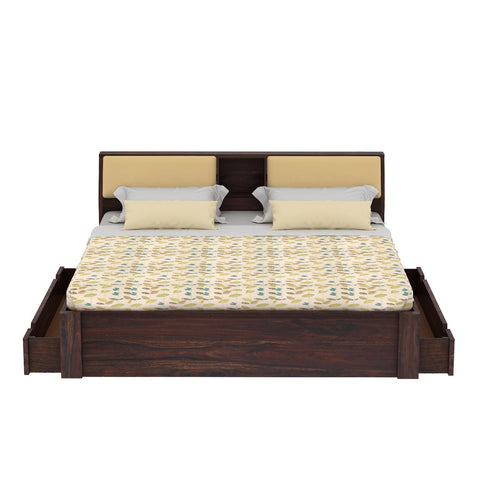Rubikk Solid Sheesham Wood Bed With Two Drawers (Queen Size, Walnut Finish)