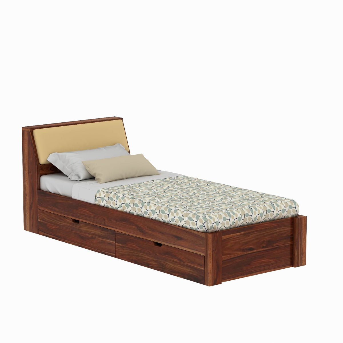 Rubikk Solid Sheesham Wood Single Bed With Two Drawers (Natural Finish)