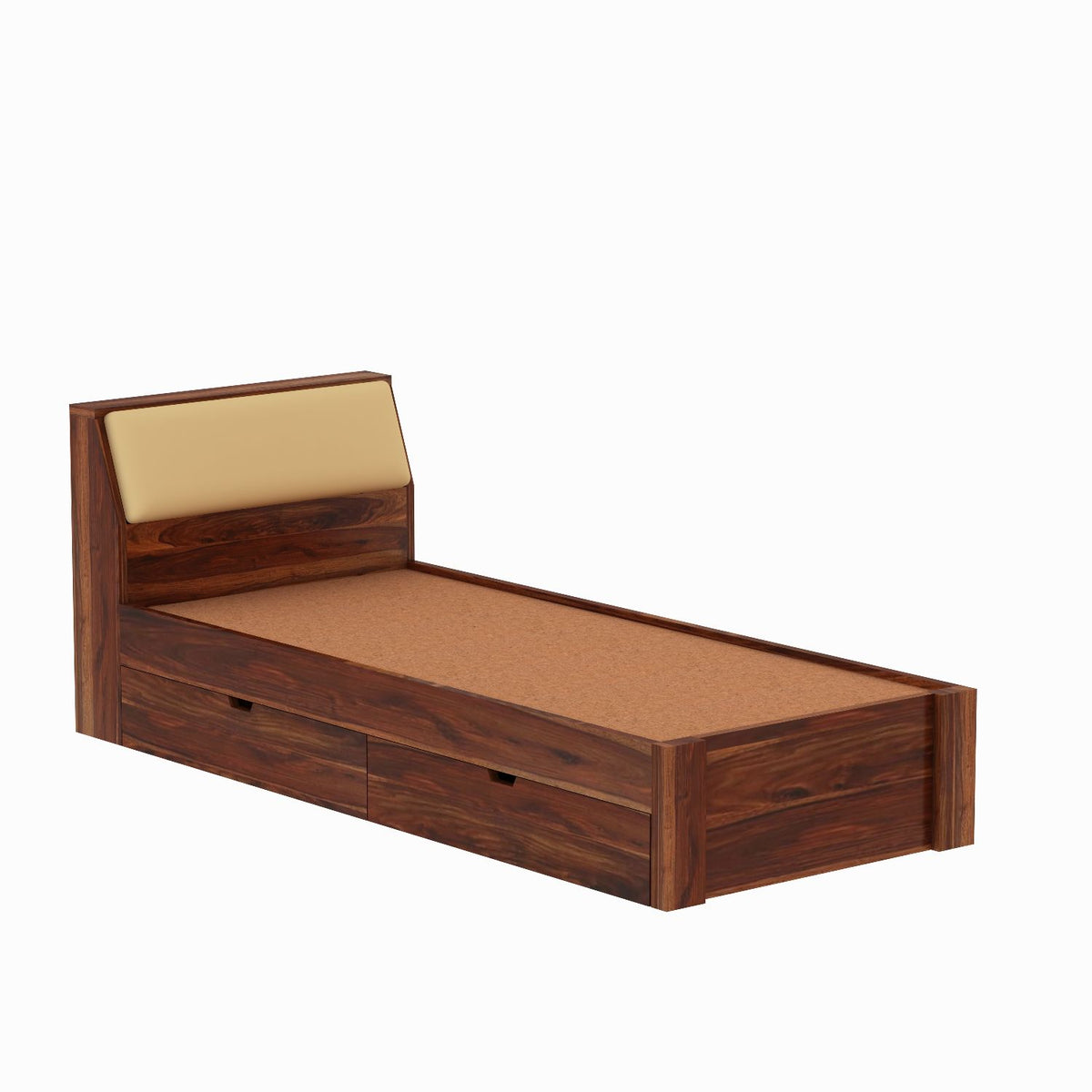Rubikk Solid Sheesham Wood Single Bed With Two Drawers (Natural Finish)