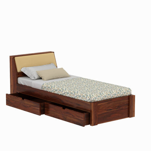 Rubikk Solid Sheesham Wood Single Bed With Two Drawers (Natural Finish)