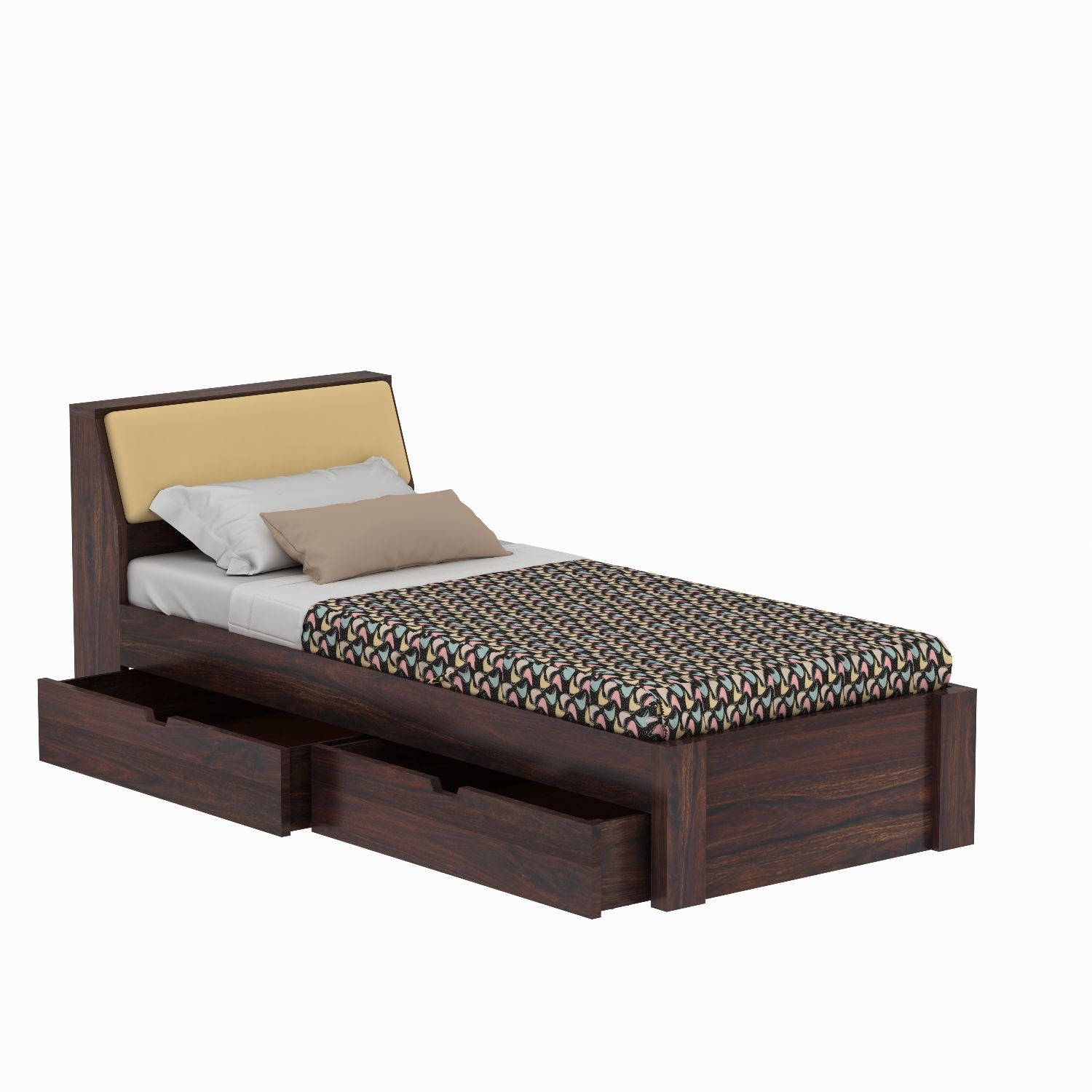 Rubikk Solid Sheesham Wood Single Bed With Two Drawers (Walnut Finish)