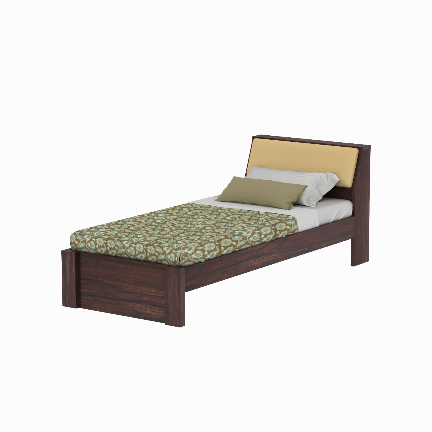 Rubikk Solid Sheesham Wood Single Bed Without Storage (Walnut Finish)