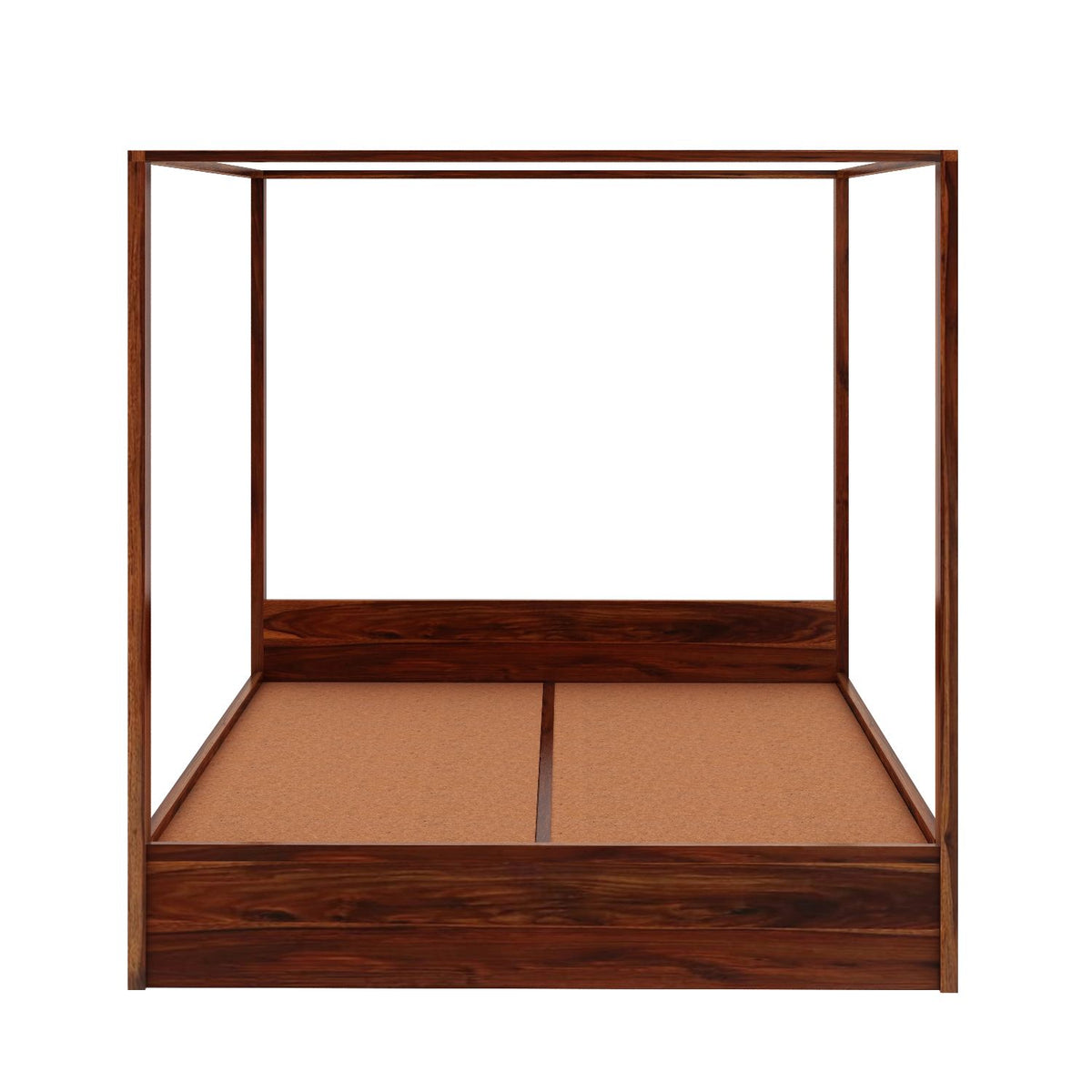 Solivo Solid Sheesham Wood Poster Bed With Box Storage (Queen Size, Natural Finish)