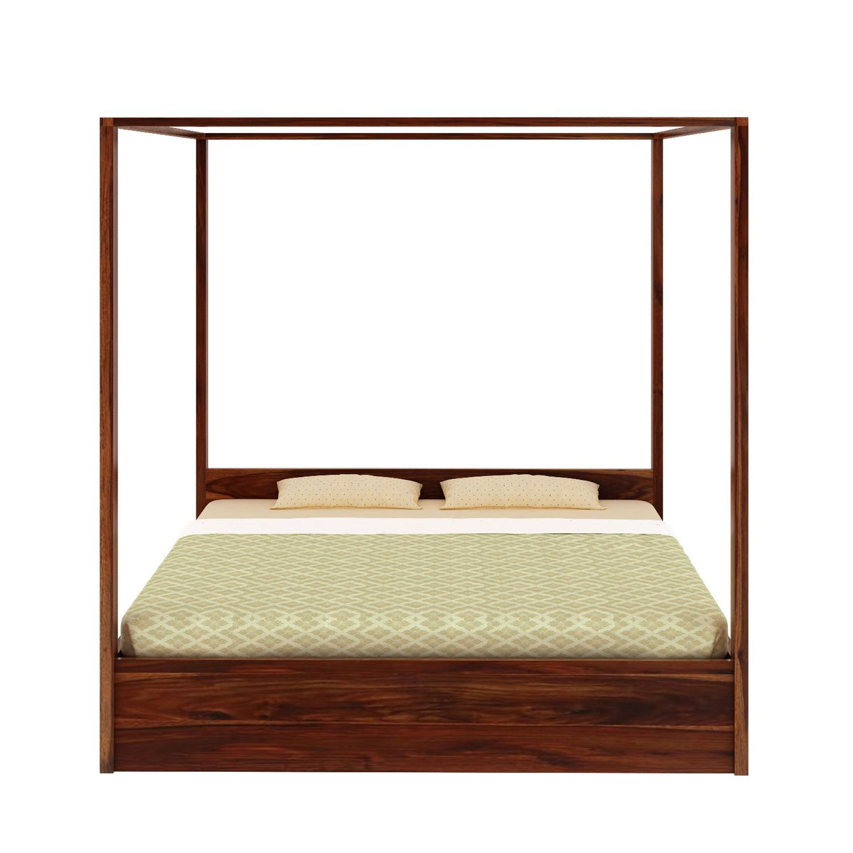 Solivo Solid Sheesham Wood Poster Bed With Box Storage (Queen Size, Natural Finish)