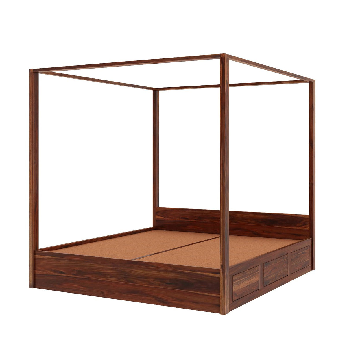Solivo Solid Sheesham Wood Poster Bed With Box Storage (Queen Size, Natural Finish)