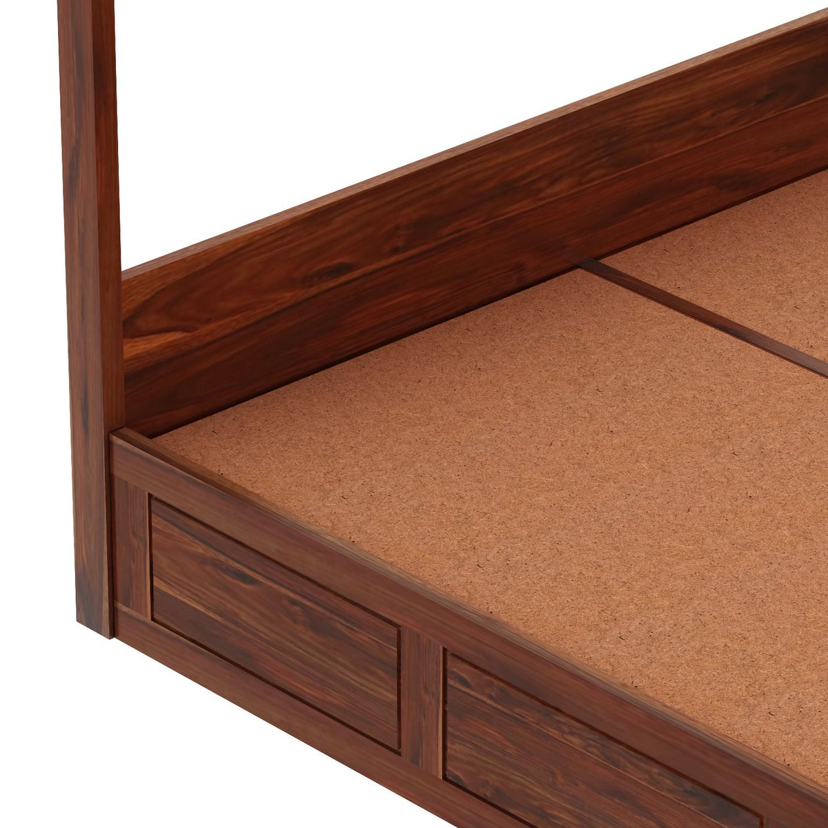 Solivo Solid Sheesham Wood Poster Bed With Box Storage (Queen Size, Natural Finish)