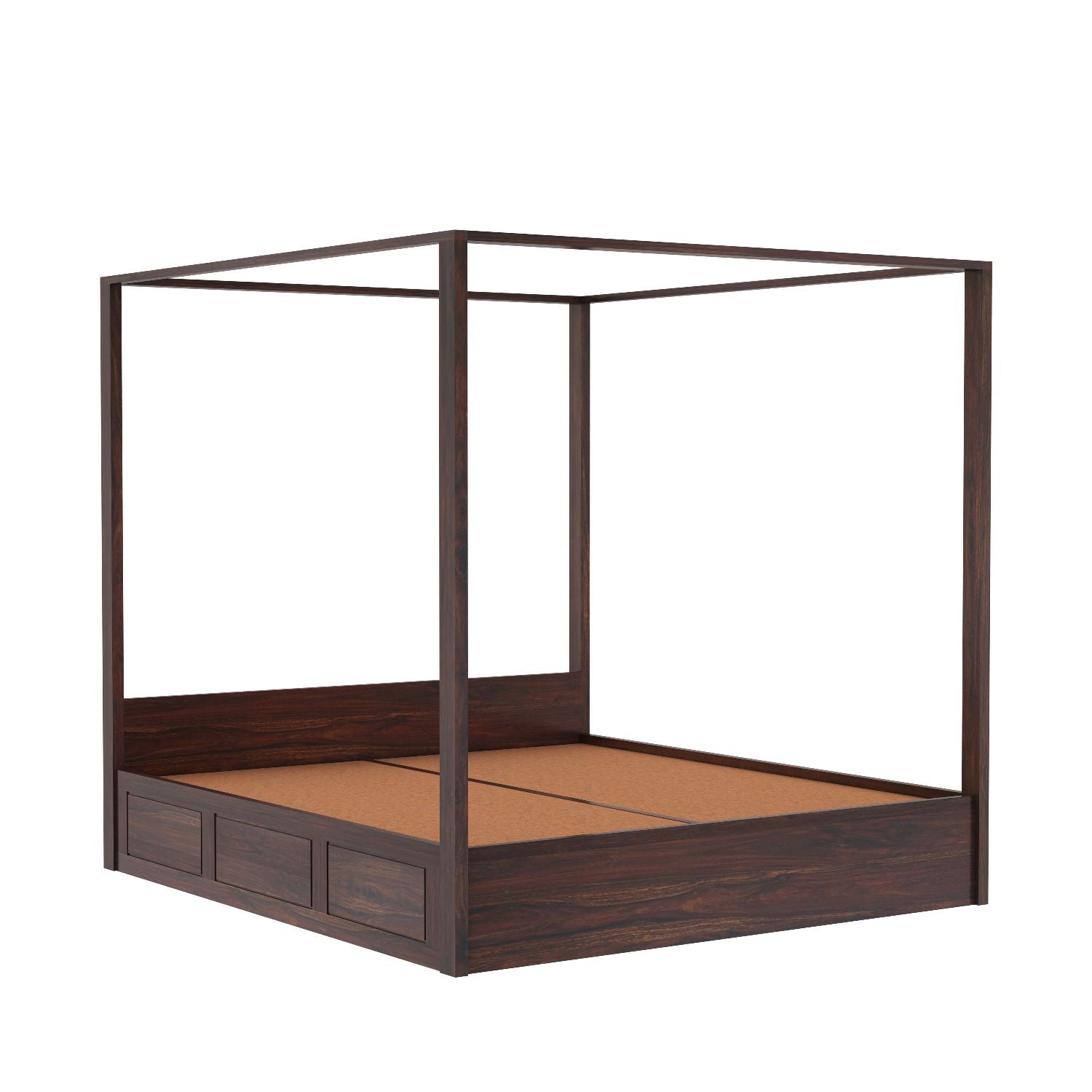 Solivo Solid Sheesham Wood Poster Bed With Box Storage (King Size, Walnut Finish)