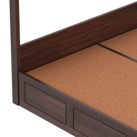 Solivo Solid Sheesham Wood Poster Bed With Box Storage (Queen Size, Walnut Finish)