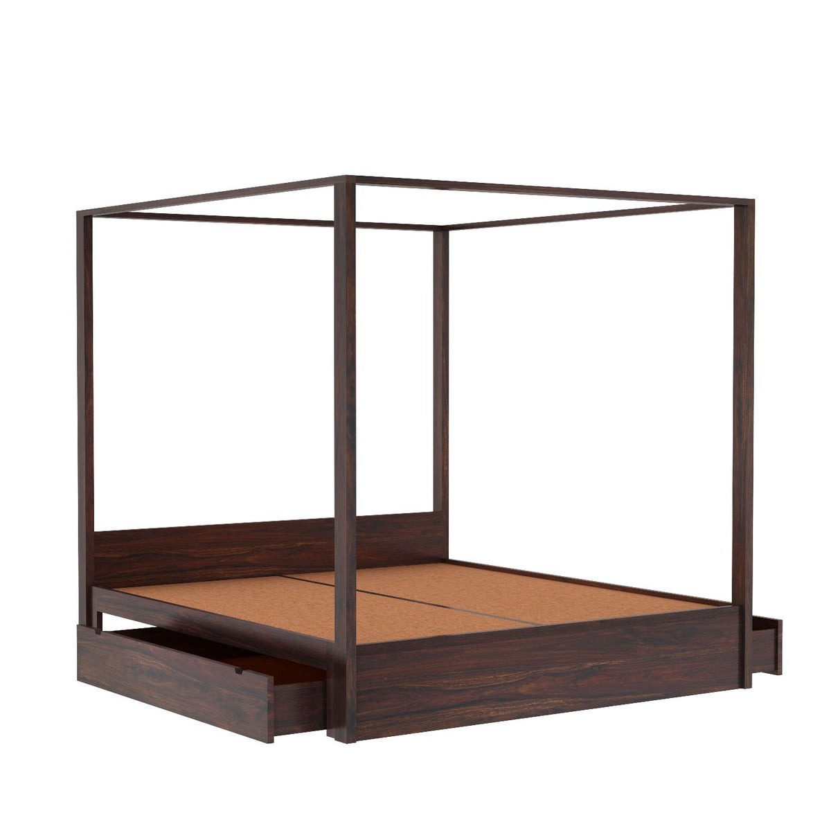 Solivo Solid Sheesham Wood Poster Bed With Two Drawers (King Size, Walnut Finish)