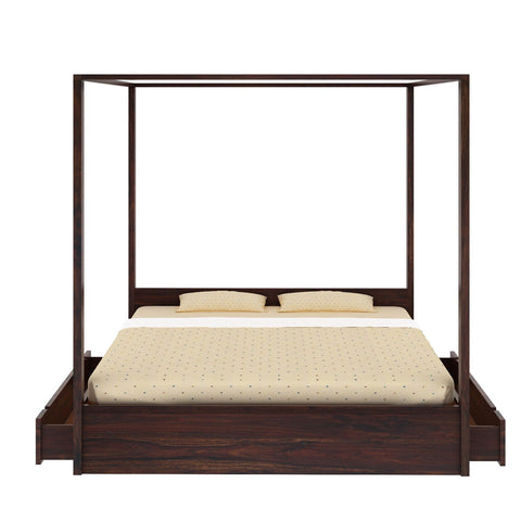Solivo Solid Sheesham Wood Poster Bed With Two Drawers (King Size, Walnut Finish)