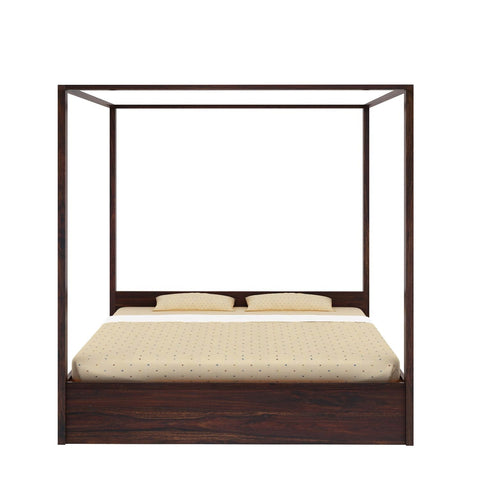 Solivo Solid Sheesham Wood Poster Bed With Two Drawers (Queen Size, Walnut Finish)