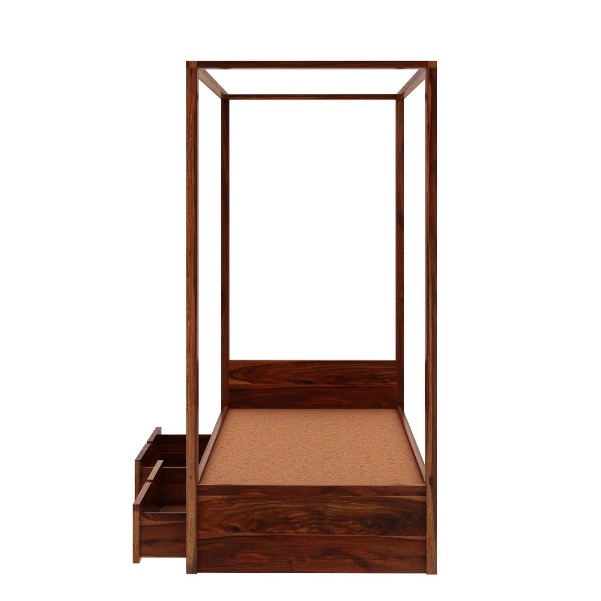 Solivo Solid Sheesham Wood Single Poster Bed With Two Drawers (Natural Finish)