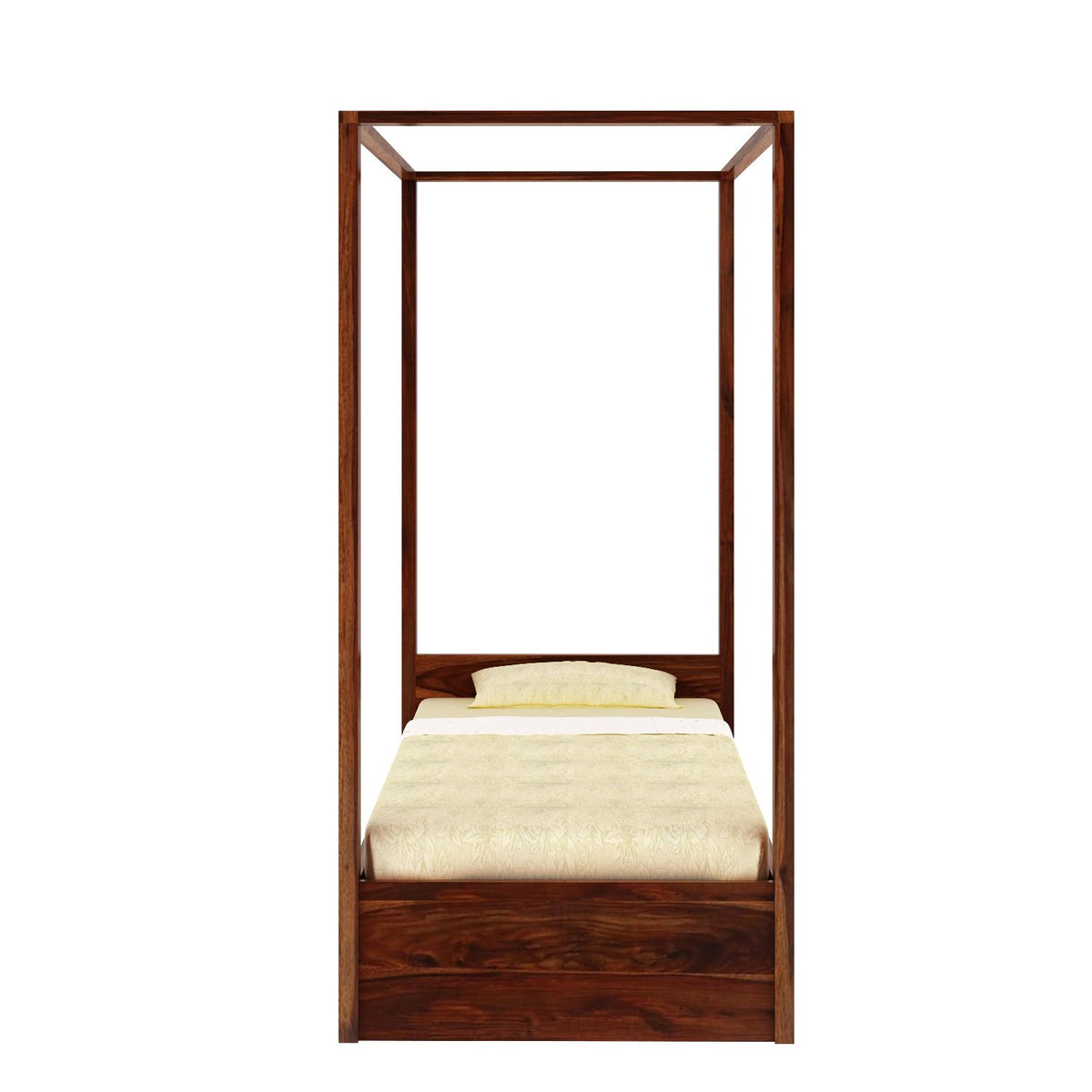 Solivo Solid Sheesham Wood Single Poster Bed With Two Drawers (Natural Finish)