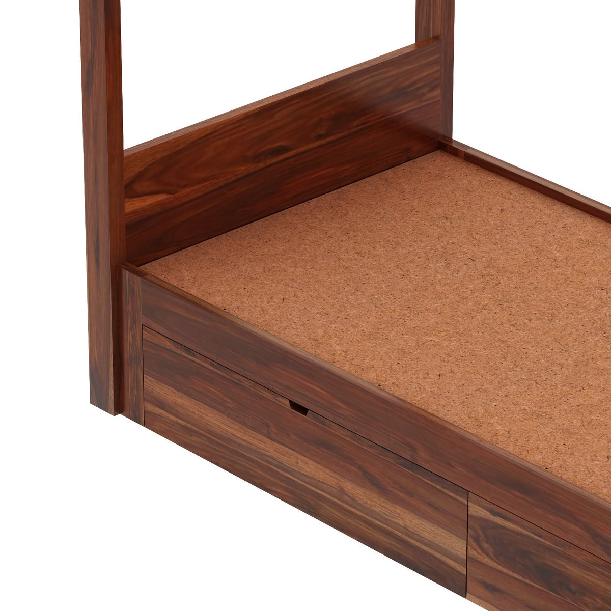 Solivo Solid Sheesham Wood Single Poster Bed With Two Drawers (Natural Finish)