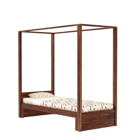 Solivo Solid Sheesham Wood Single Poster Bed Without Storage (Natural Finish)