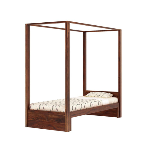 Solivo Solid Sheesham Wood Single Poster Bed Without Storage (Natural Finish)
