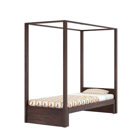 Solivo Solid Sheesham Wood Single Poster Bed Without Storage (Walnut Finish)