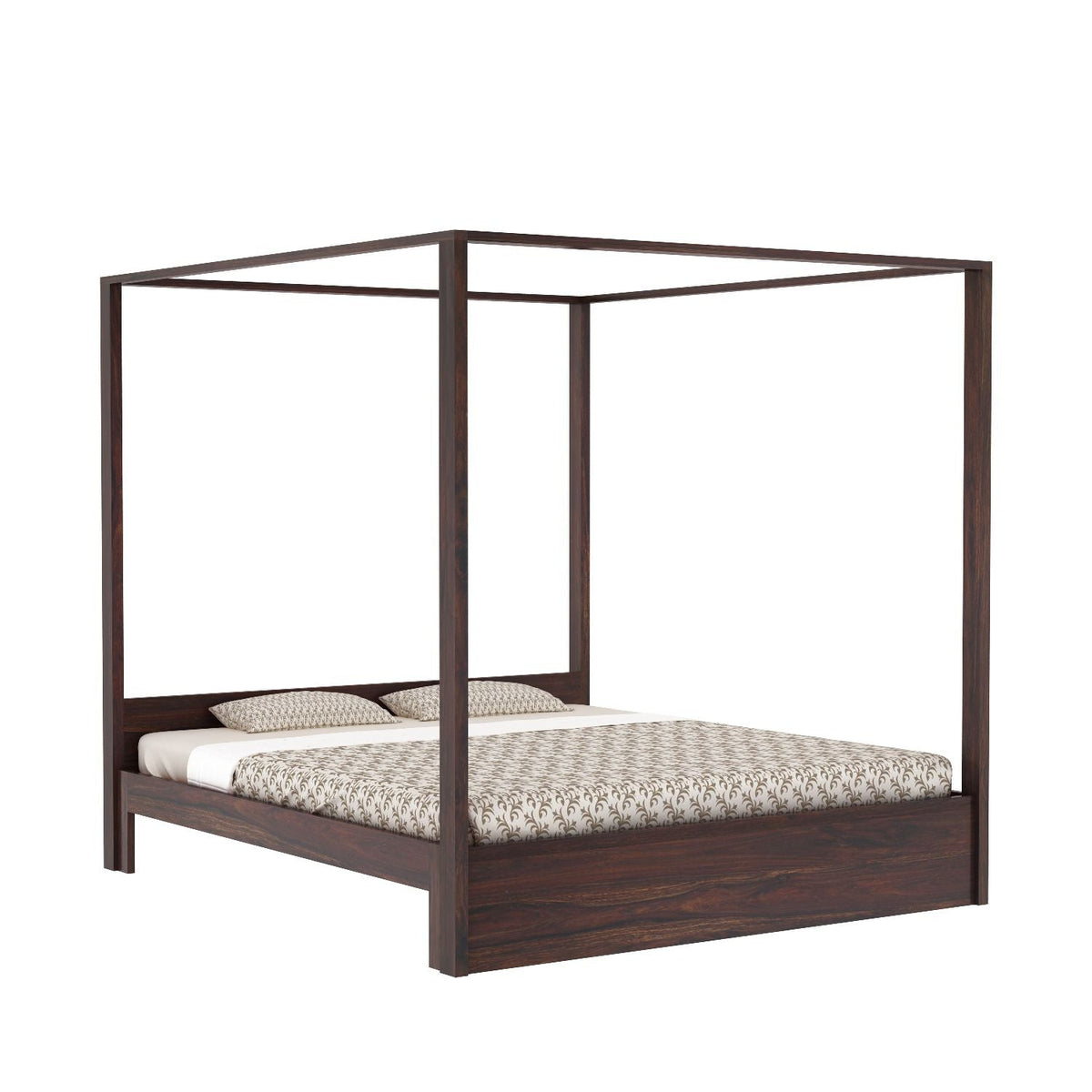 Solivo Solid Sheesham Wood Poster Bed Without Storage (Queen Size, Walnut Finish)