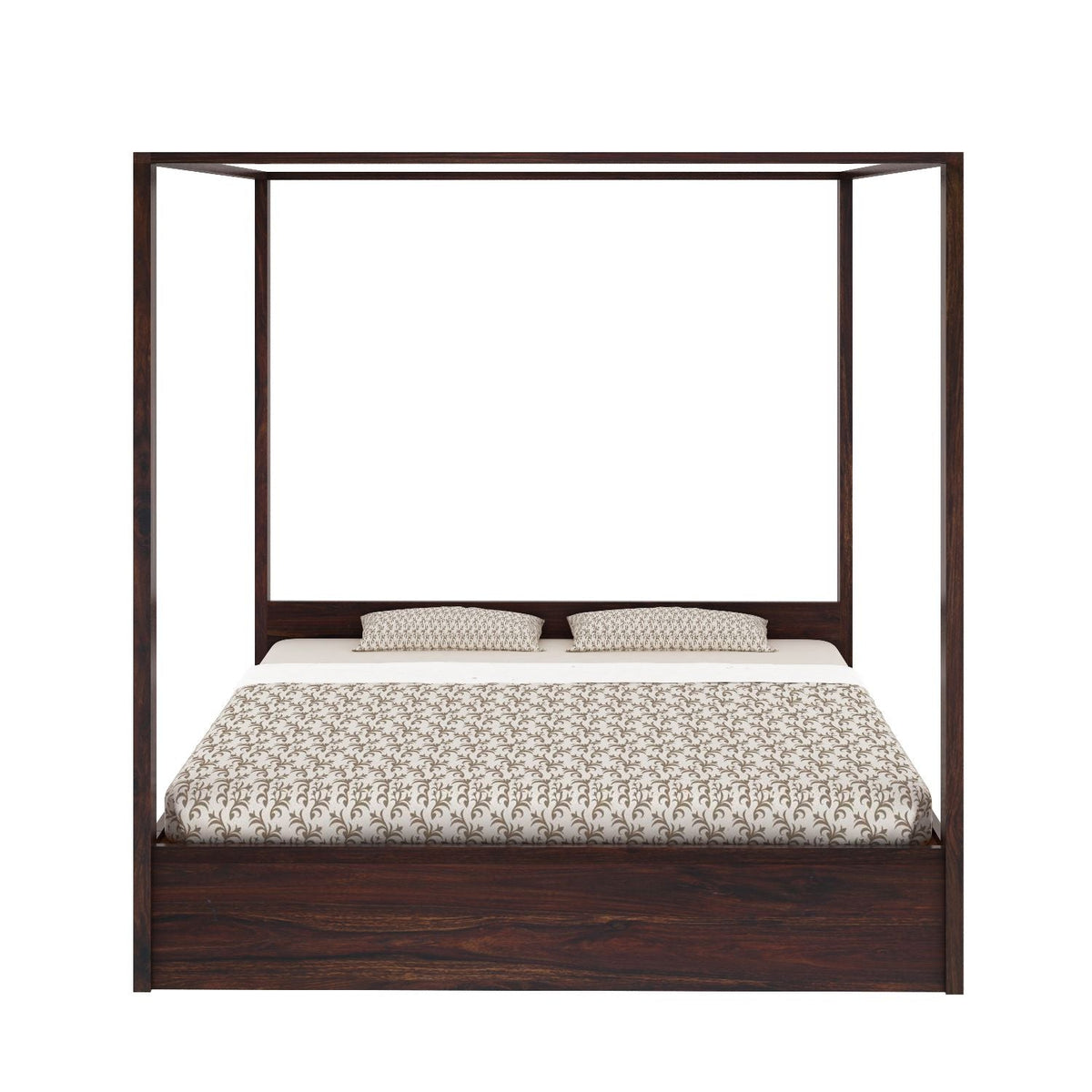 Solivo Solid Sheesham Wood Poster Bed Without Storage (Queen Size, Walnut Finish)