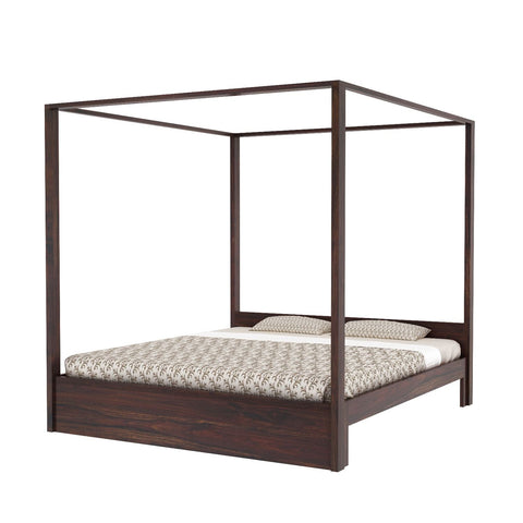 Solivo Solid Sheesham Wood Poster Bed Without Storage (Queen Size, Walnut Finish)