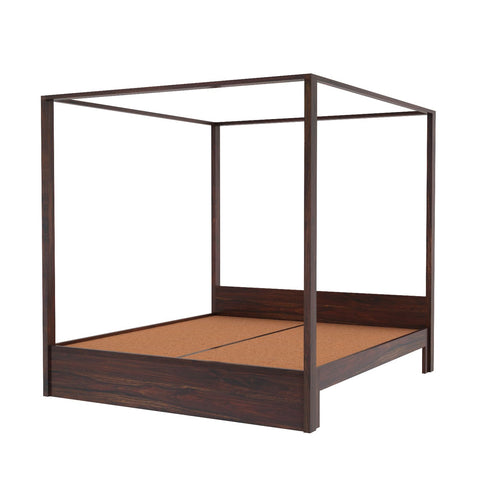 Solivo Solid Sheesham Wood Poster Bed Without Storage (King Size, Walnut Finish)