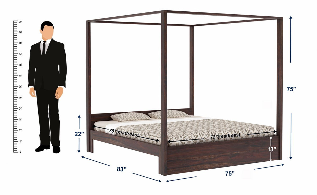 Solivo Solid Sheesham Wood Poster Bed Without Storage (Queen Size, Walnut Finish)