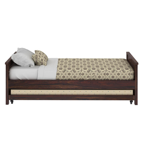 Feelinn Solid Sheesham Wood Trundle Bed (Walnut Finish)