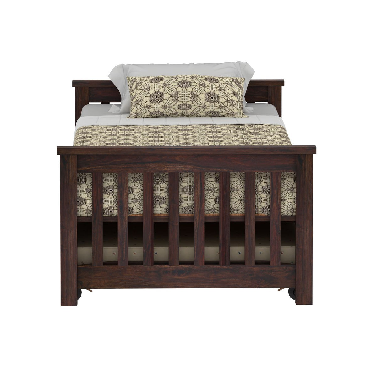 Feelinn Solid Sheesham Wood Trundle Bed (Walnut Finish)