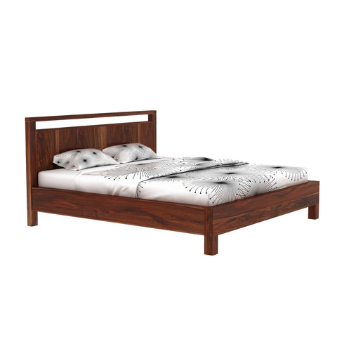 Denzaderb Solid Sheesham Wood Bed Without Storage (King Size, Natural Finish)
