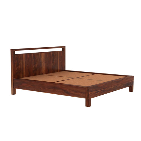 Denzaderb Solid Sheesham Wood Bed Without Storage (Queen Size, Natural Finish)