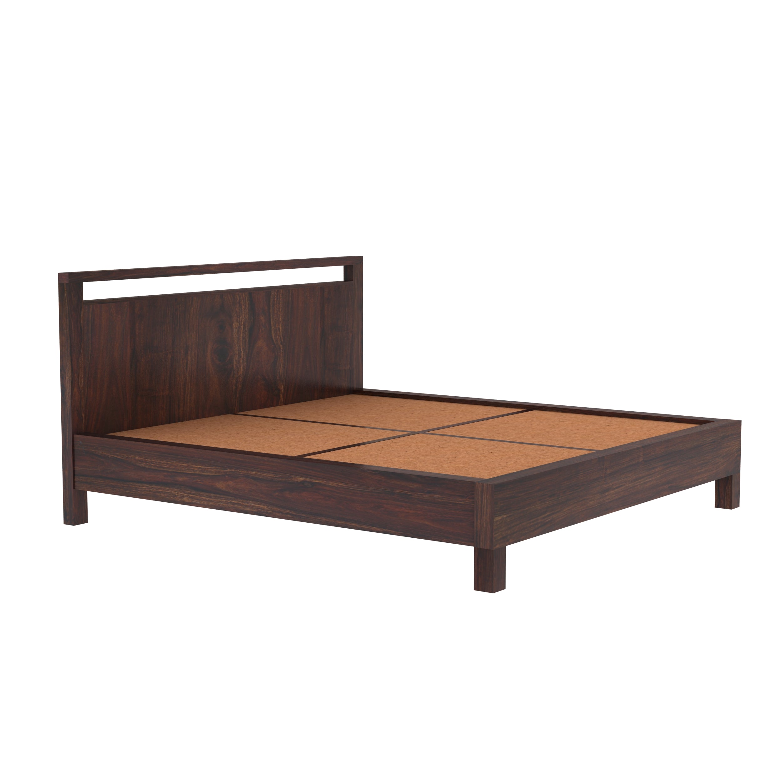Denzaderb Solid Sheesham Wood Bed Without Storage (King Size, Walnut Finish)