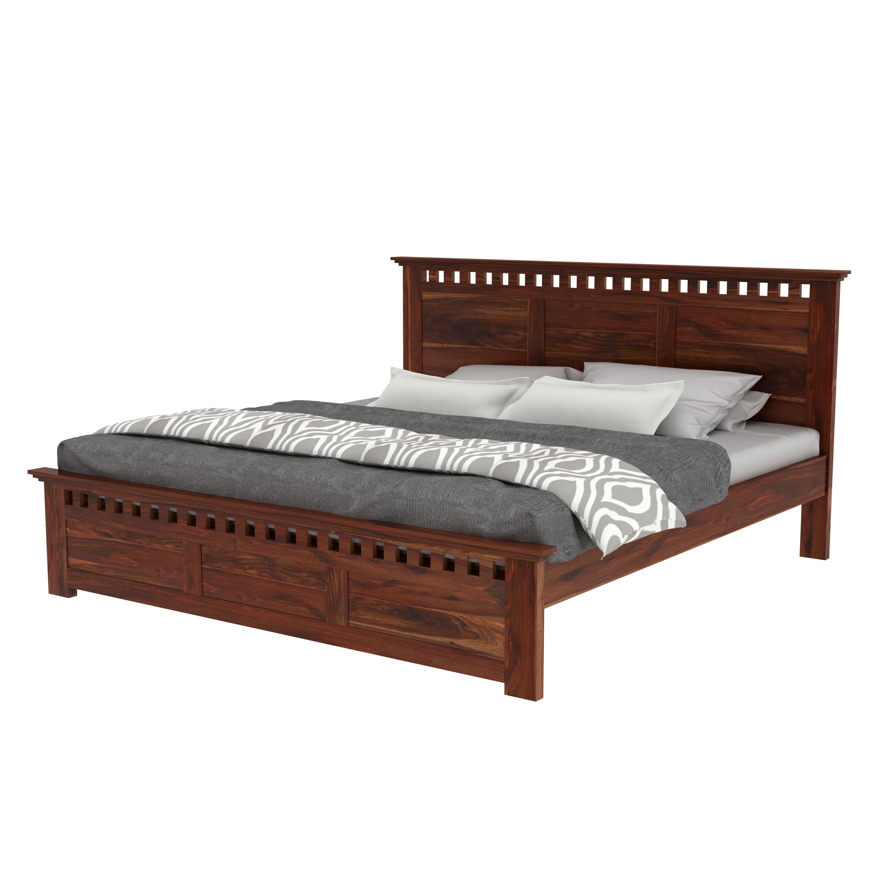 Amer Solid Sheesham Wood Bed Without Storage (King Size, Natural Finish)