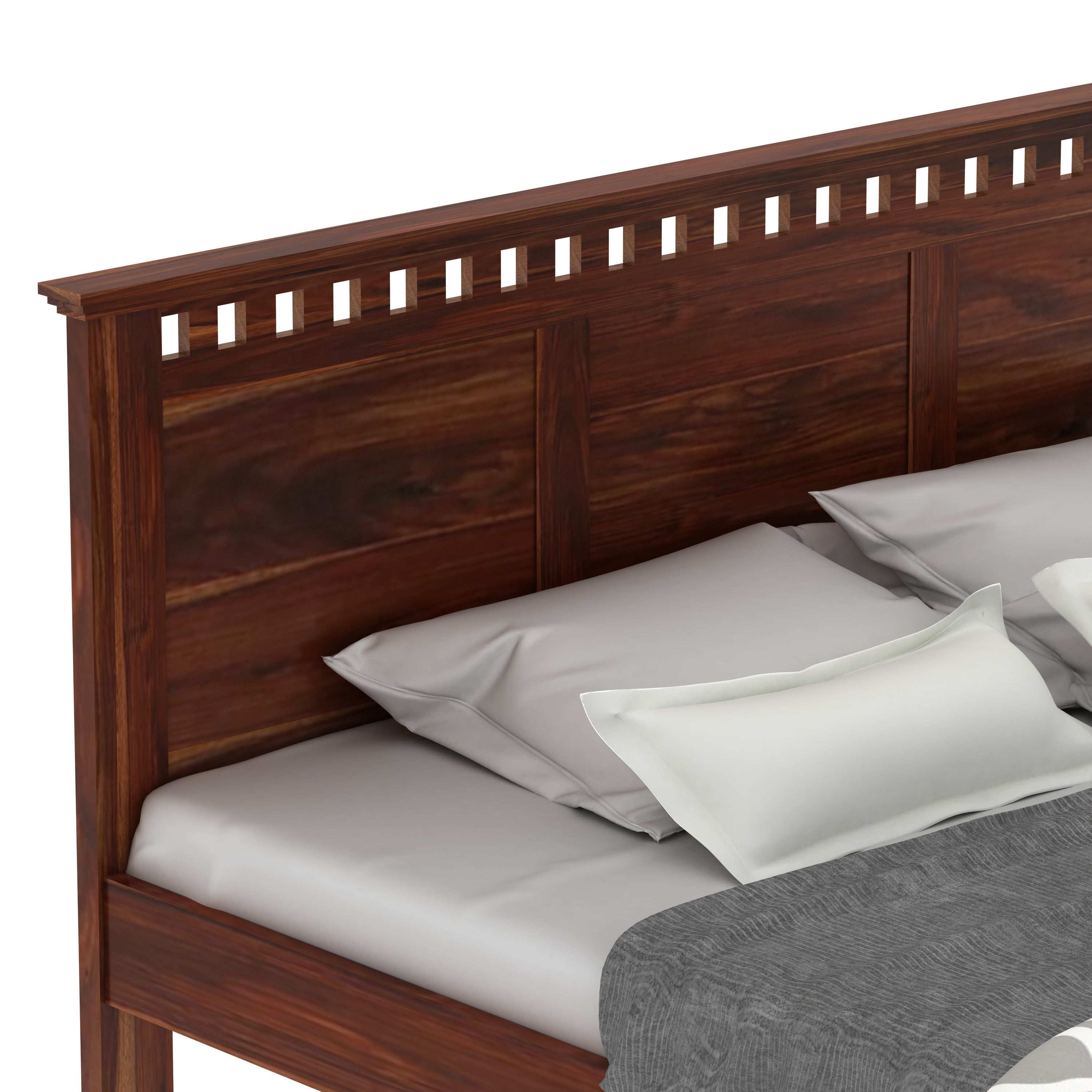 Amer Solid Sheesham Wood Bed Without Storage (King Size, Natural Finish)