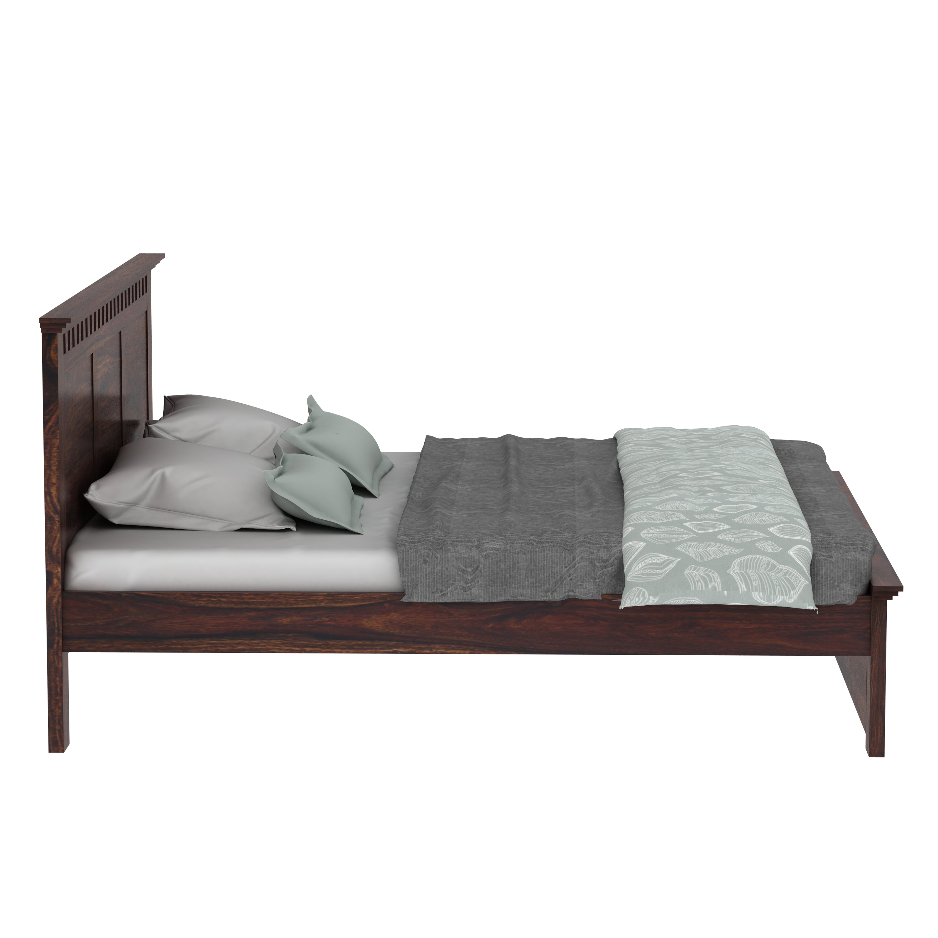 Amer Solid Sheesham Wood Bed Without Storage (Queen Size, Walnut Finish)